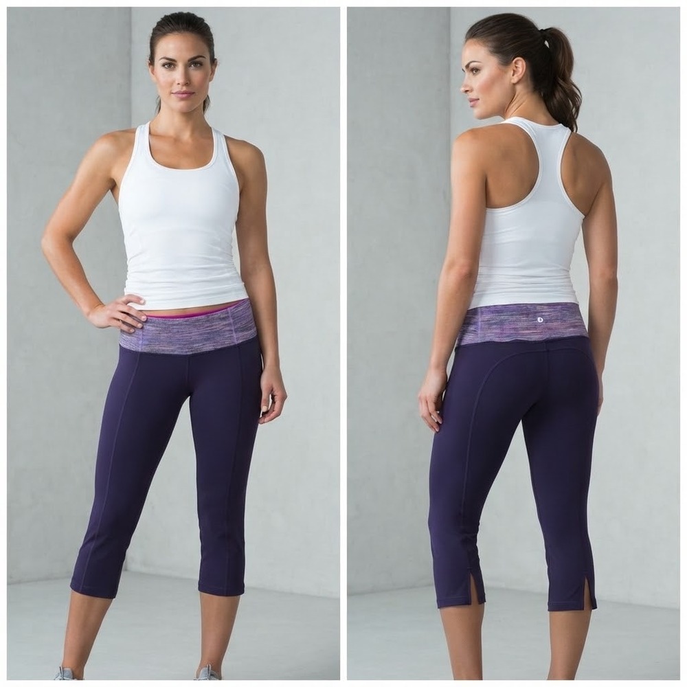 Lululemon Gather & Crow Crop Leggings Deep Purple Space Dye Waistband Size 10